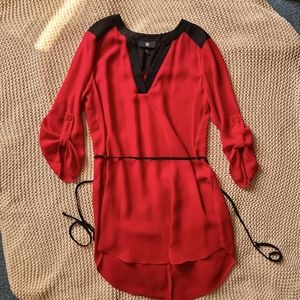 IZ Red 3/4 Length Button Sleeve Sheer Long Shirt